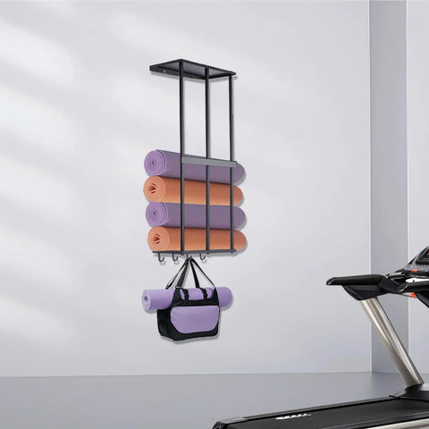 Heavy Duty Wall Mount Camping Chair Rack With Four Hooks For Garage Organizer holds yoga mats and bag