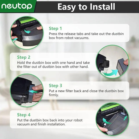 Easy installation guide for 6 Pack Replacement HEPA Filters For Roomba E I And J Series Vacuum Cleaners