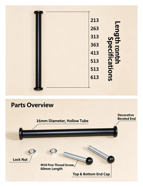 Heavy Duty Shelf Support Brackets For Cabinets And Closets Solid Wood Board Reinforcement Built Tough Kickin Rack Rods Zero Wobble Closet Organizers Home Storage specifications with black hollow tube and screws.