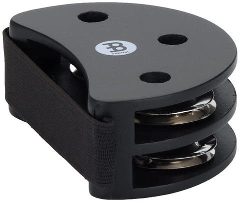 Foot Tambourine For Hands Free Percussion, Slip On Shoe Pad To Tap Your Foot And Accent Grooves, Ideal For Live Performances And Layering Beats While Your Hands Stay Free On Stage. black foot tambourine with stainless steel jingles and elastic shoe strap