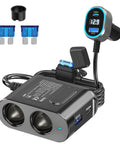 Dual Socket Cigarette Lighter Splitter Car Charger Pd 65w Usb C Port 300 Watt Outlet, showcasing dual outlets and USB ports.