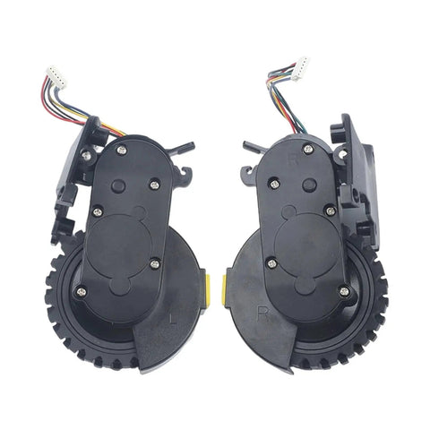 Robot Vacuum Cleaner Wheel Motor Replacement Part For M210 M213 Right Wheel, black with wires and connectors, side view.