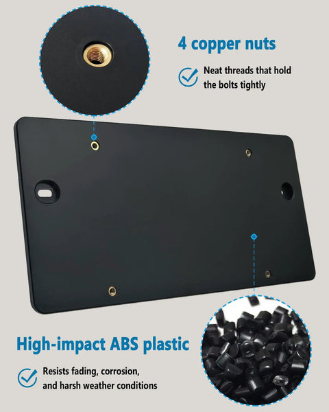 Audi Rear License Plate Bracket Holder For 2014 To 2024 A3 A4 A5 A6 A7 Q5 TT No Drill Easy Install Black ABS Plastic Frame with copper nuts