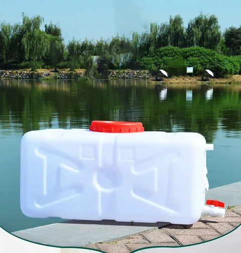 Portable Water Storage Tank 45L Built Tough Heavy Duty Food Grade PE Plastic Heat And Impact Resistant Easy To Clean Ideal For Schools Hotels Train Stations Offices Homes And Other Places by a lake.