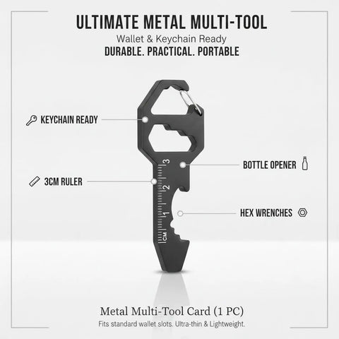 Metal Multi Tool Card With Bottle Opener And Hex Wrench A Slim Credit Card Size EDC Pocket Tool with 3cm ruler and keychain loop