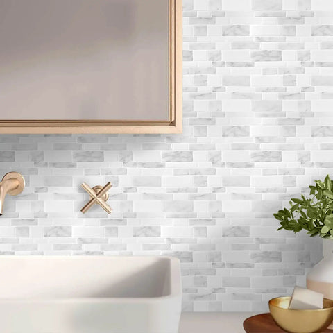 Marble Peel And Stick Backsplash For Kitchen, Thick Self Adhesive Wall Tiles You Can Stick On, No Grout Needed, Marble Look Decorative Tiles, 10 Sheets 12x12 Inches, Upgraded 2-3X Thickness And 5X Stronger Adhesive