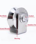 V Groove Wheel Set Stainless Steel Heavy Duty Wire Rope Pulley Block Sliding Gate Rollers side view showing components labeled