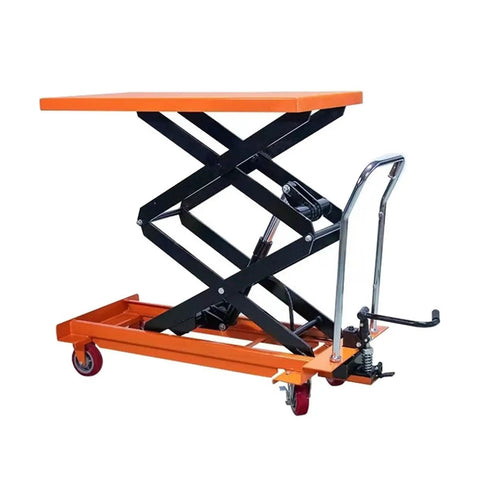 Pro Level Hydraulic Scissors Lift Table With Foot Pedal Pump Heavy Duty Adjustable Elevator Platform For Shop Use, side view with ergonomic handle.