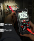 Person using DIY Ready Pro Grade TRMS Multimeter with 4000 Counts 600V DC AC Testing in electrical panel