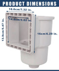 SP1091LX Above Ground Pool Skimmer Replacement Kit dimensions for 6-inch openings, shown in white ABS plastic, Hayward compatible.