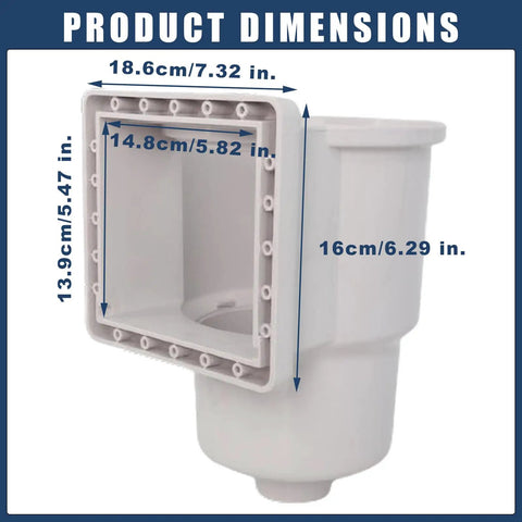 SP1091LX Above Ground Pool Skimmer Replacement Kit dimensions for 6-inch openings, shown in white ABS plastic, Hayward compatible.