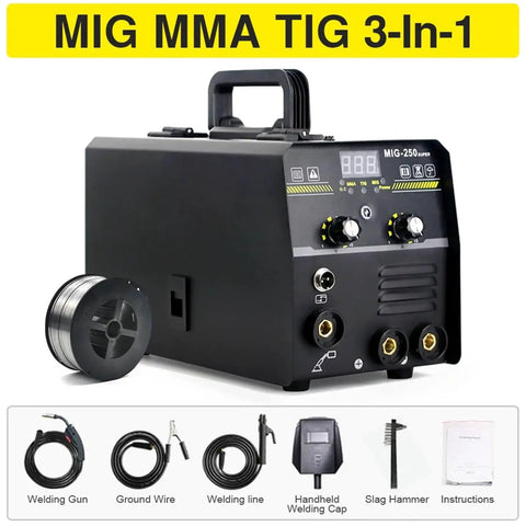 3 In 1 MIG MMA TIG Non Gas Welding Machine 250A Super 220V with accessories for DIY projects in home garage