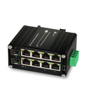 Front view of Industrial 8 Port Gigabit Ethernet Switch With 2 SFP Slots Din Rail Unmanaged 12 To 48V DC Input Built For Rugged Networks