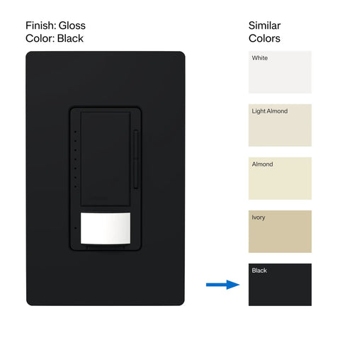 Hands Free Motion Sensor Dimmer Switch For Bathroom, Garage, Laundry Room, And Closet, Black Finish with color options shown