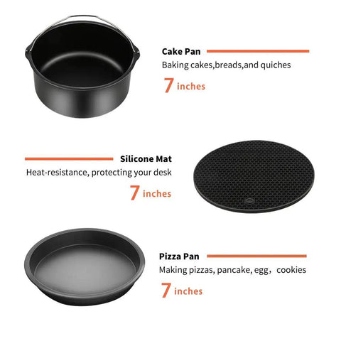 Must Have Ultimate Air Fryer Accessories Set For 3.7QT To 5.8QT Deep Fryers Includes 7 Inch Cake Barrel Pizza Pan Cupcake Pan Skewer Rack Silicone Mat Oven Mitts Food Tong Oil Brush Cookbook And More Essentials For Crisp And Even Results