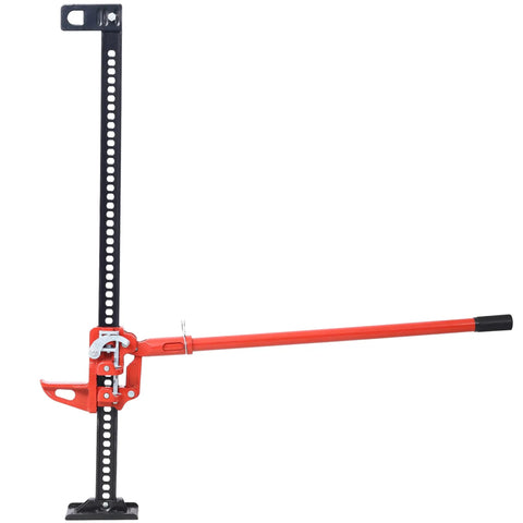 Beefy 7000 Lbs Farm Jack With Ratcheting Mechanism Heavy Duty Off Road Lift for tractors and trucks, red steel, 6-48 inches.