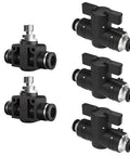 Quarter Inch Push To Connect Pneumatic Ball Valve With Adjustable Flow Controller For Air Line Metering And Shutoff Pack Of Three Plus Two LSA Valves Durable Air Control Fittings