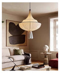 Nordic Retro Cloth E27 Pendant Lights for Living Dining Room Chandeliers Home Lighting Bedroom Hanging Light Fixtures,Art in a cozy living space.