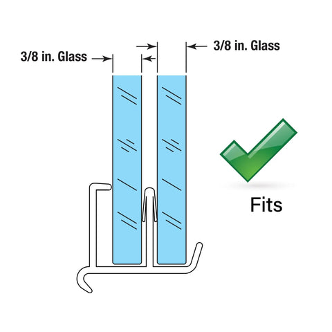 Heavy Duty Clear Vinyl Tub Shower Bottom Guide For Frameless Glass Doors Snap In Track Runner With Soft Glide Fins detail illustration of 3/8 in. glass fit.
