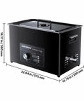 Ultrasonic Cleaner Machine 30L With Digital Heater Timer And Knob Control For Fast Pro Grade Heavy Duty 40KHz Deep Cleaning Of Car Parts Like Carburetors Spray Nozzles And Small Components Degassing Mode. Black 30L stainless steel ultrasonic cleaner with lid and control panel, 575 mm x 350 mm x 360 mm.