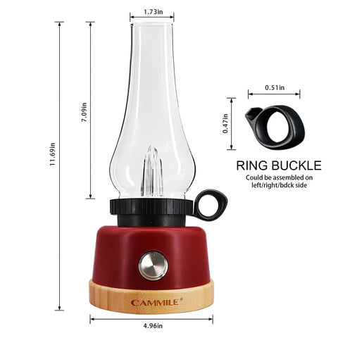 Rechargeable Bedside Lamp Portable Lantern With 3 Light Modes 5000mAh Battery Dimmable Night Light For Bedroom Living Room Office And Outdoor Camping Red with dimensions and ring buckle feature