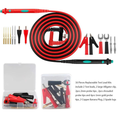 Pro Grade Digital Multimeter Test Lead Kit with Alligator Clips, Replaceable Probes, 16 Piece Set, CAT III 1000 V 20 A