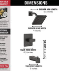Dope Modern 14 Series Square Bathtub and Shower Faucet Set with dimensions labeled, matte black finish, universal valve.
