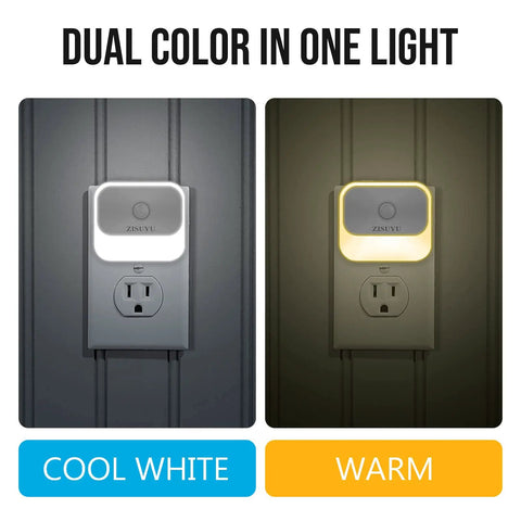 Plug In Motion Sensor Night Light With 3 Modes, Dimmable Dual Color Warm White To Cool White, UL certified, dual light modes