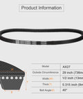 Cogged EPDM V Belt For Industrial Machinery, Raw Edge Rubber Belt, Half Inch Wide, Twenty Seven Inch Inside Circumference