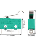 Arc Hinge Lever Micro Switch KW4-3Z-3 Momentary SPDT 1NO 1NC 5A 125V And 250V AC dimensions and terminals view