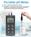 All In One Portable PH Meter With ATC And Large Backlit Display, Ultra Accurate Digital PH Tester For Drinking Water, Lab, Pool, Aquarium, And Biomedicine, 0.01 PH Accuracy, 0 To 14 Range, On The Go shown measuring liquid in beaker