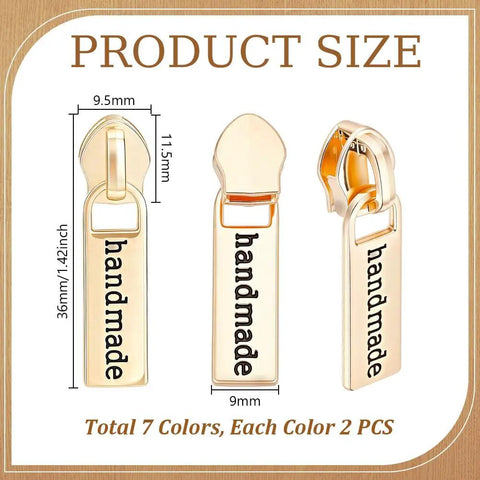 14 Piece Zipper Pull Replacement Kit With Seven Colors Alloy Rectangular Slider Heads For Purses Luggage Bags And Sewing Projects Durable Zipper Pulls For Quick Fixes And A Dope Gift