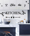 Bless This Kitchen Wall Decor Sticker With Flower Art Removable DIY Vinyl Decal for Dining Room Kitchen Bar Restaurant Home Decor