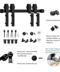 Premium J Shape Sliding Door Hardware Kit With Six Foot Carbon Steel Track And Nylon Rollers Built Rock Solid For Double Barn Doors Delivers Hella Smooth Daily Glides assembly components including rollers, screws, and tracks.