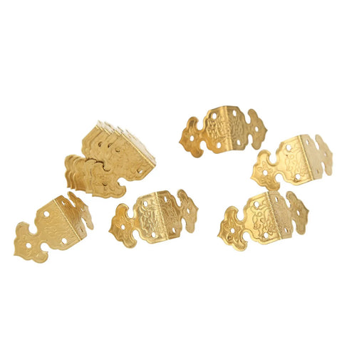 Brass Corner Protectors 10 Pack, Retro Style Dope Metal Border Guards for Wood Boxes and Furniture, 0.98 x 0.67 inches, displayed