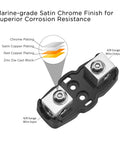 Mini ANL Inline Fuse Holder Set of 5 With Wire Reducers 4 8 Gauge Fuse Block forged brass with marine-grade chrome finish.