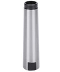 Pilipane MT2 to MT1 Morse taper adapter, silver metal drill sleeve with black end caps, front view