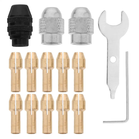 Sixteen Piece Drill Chuck Tool Kit With Copper Collets Wrenches And Nuts For Rotary Tool Accessories Polishing Grinding