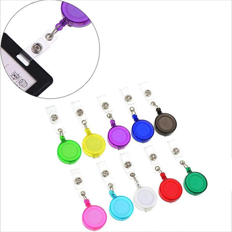 Colorful badge reels from 20 Pieces PU Leather Badge Reel Card Holders Set With Retractable Reels And Durable Metal Clip Back.