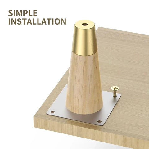 4 Pack Solid Wood Furniture Legs With Copper Protective Caps, 10 To 20 Cm Straight Oak Feet image showing simple installation