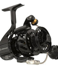 Beefy Spinning Reel With Fully Machined 6061 One Piece Body And Sealed Design, 30Lb Max Drag, 440yds Of 30Lb Braid Capacity, 14.7oz, VSB150BX2 Black, High Performance Saltwater Reel shown at angle
