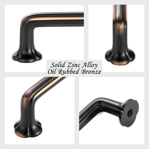 10 Pack 3 Inch Hole Centers Oil Rubbed Bronze Cabinet Pulls with Clover Design, durable metal handles close-up