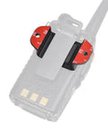 Heavy Duty Handheld Radio Holder for Walkie Talkie and Speaker Mic with dual adhesive backing and screw fixation, black.