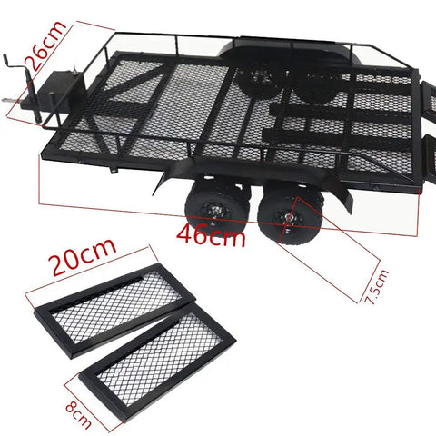 Heavy Duty Metal Trailer Cargo Carrier Kit For One Ten Scale RC Crawler Cars features a solid steel design with mesh tray, 46cm x 26cm.