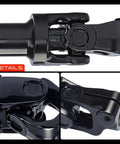 Close-up of the black steel Direct Fit Intermediate Steering Shaft, compatible with Buick LeSabre Cadillac DeVille Pontiac Bonneville.