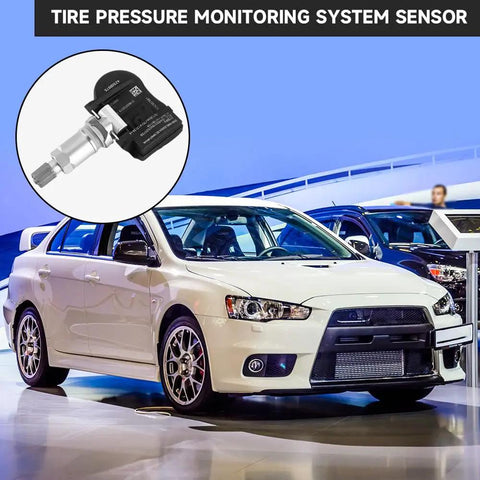 315MHz TPMS Sensor Set of 4 for Mitsubishi Outlander Lancer i-MiEV and Outlander Sport Tire Pressure Monitoring System Replacement Part 4250B975 Direct Fit OE Replacement next to a white car