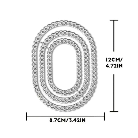 Three Piece Lace Oval Metal Die Cuts Set With Stitched Nesting Tag Frames for Scrapbooking, size 121×86 mm, carbon steel