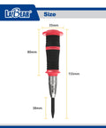 Adjustable 6 Inch Auto Center Punch With S2 Steel Tip and spring loaded design, showing size details and ergonomic grip.