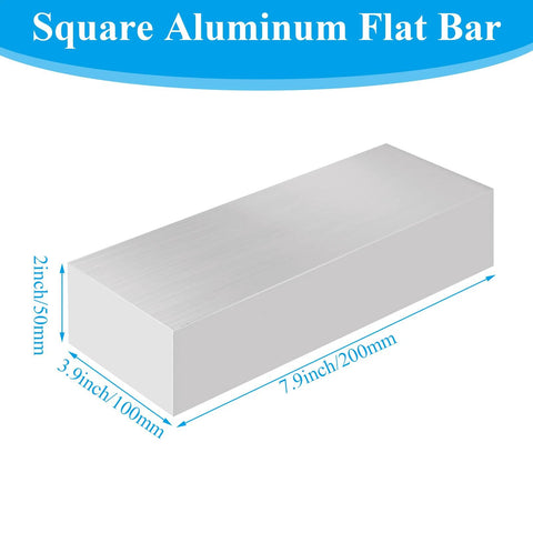 Angled side view of square aluminum flat bar, 2x4x8 in (50x100x200 mm), brushed 6061 aluminum