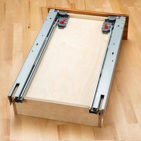 Top Shelf 21 Inch Undermount Drawer Slides Engineered For Seamless Full Extension Cabinet Glide Featuring A True Soft Close Mechanism shown from above.